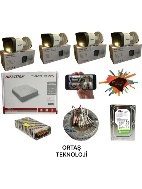 Hikvision 4 Kamerali Gece Renkli 4 Kanal 500GB HDD